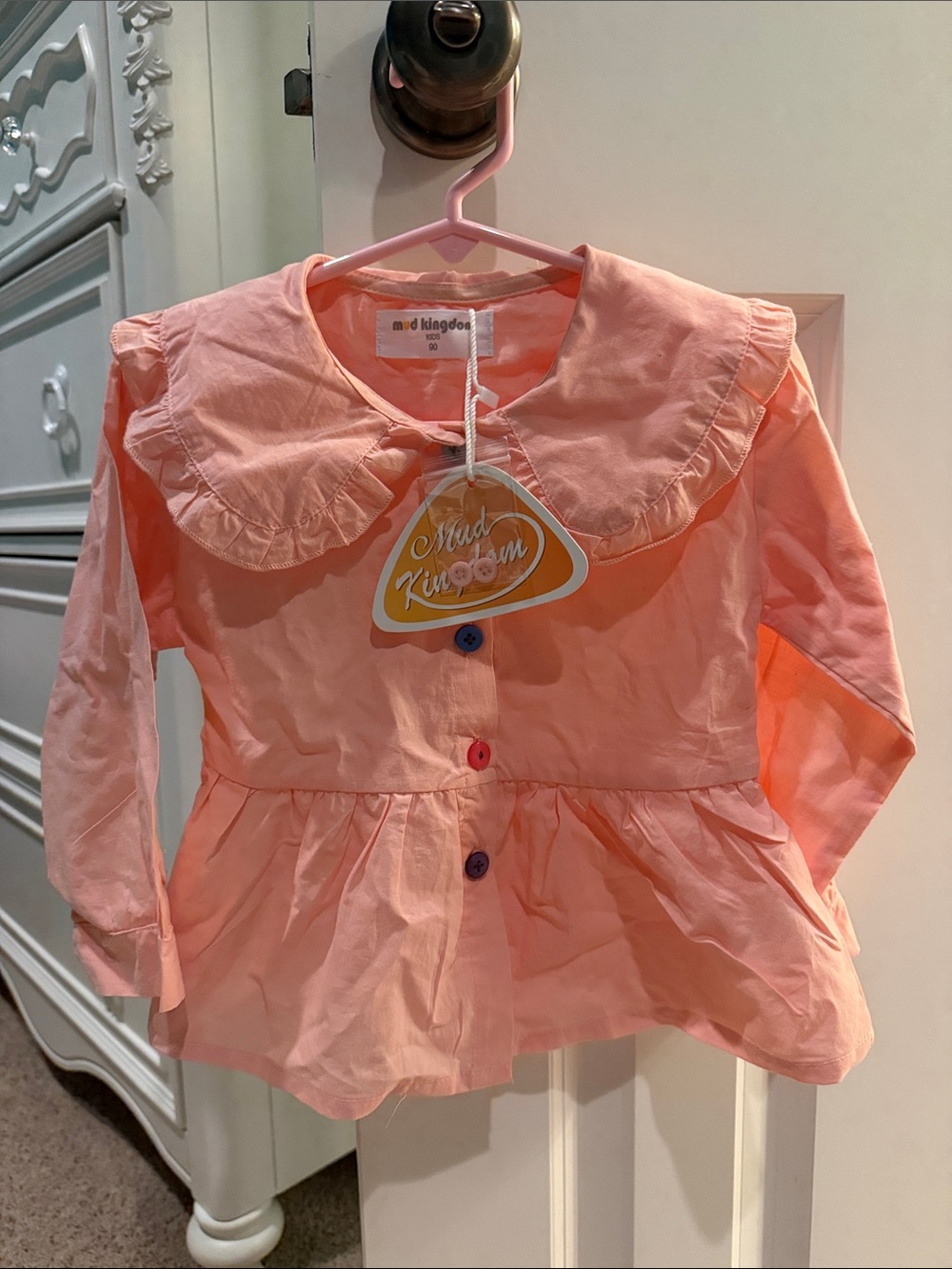 Mud Kingdom Girls' Peach Ruffle Collar Peplum long Sleeve Blouse Top 2T